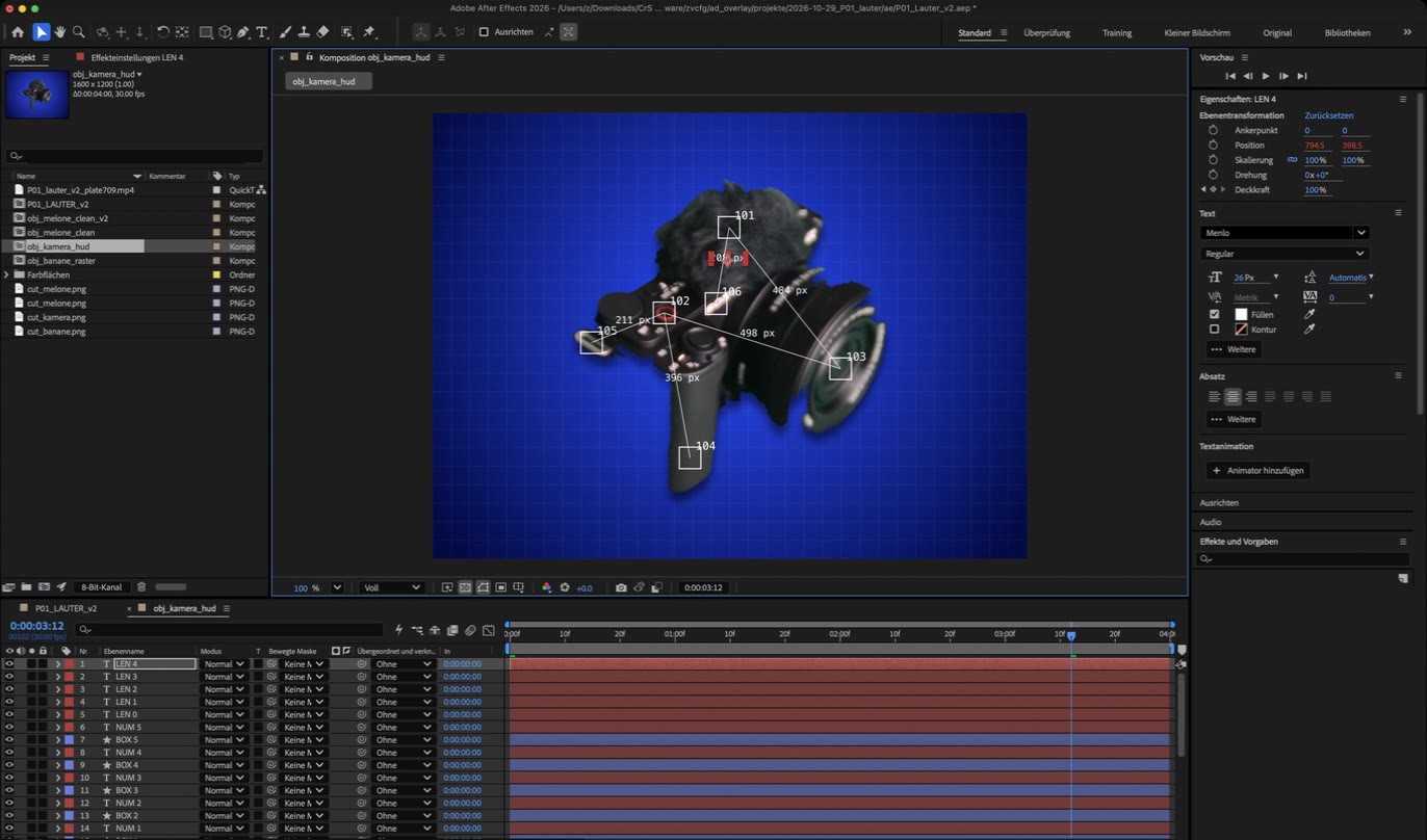 After-Effects-Komposition mit Tracking-HUD